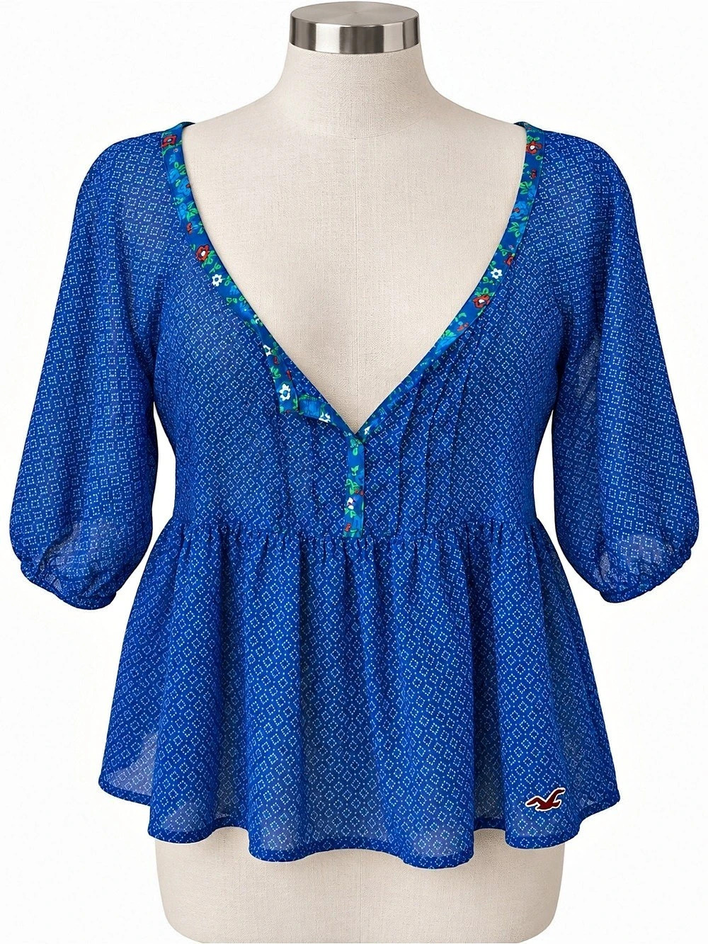Hollister Blue & Green Geometric Blouse Size Small